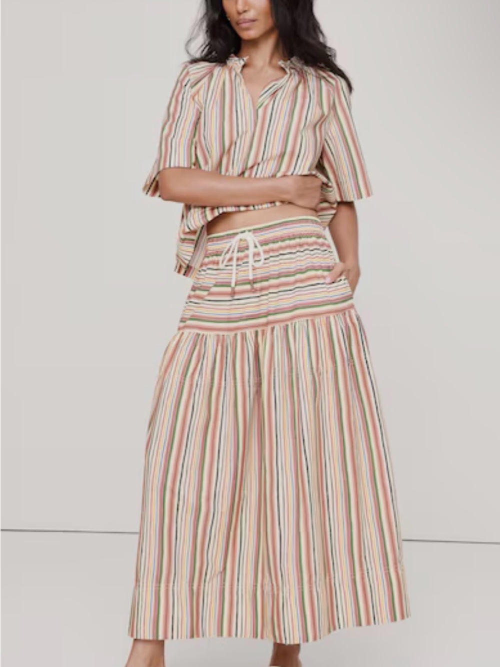 Banana Republic Cotton Poplin Maxi Multicolor Striped Tiered Maxi Skirt